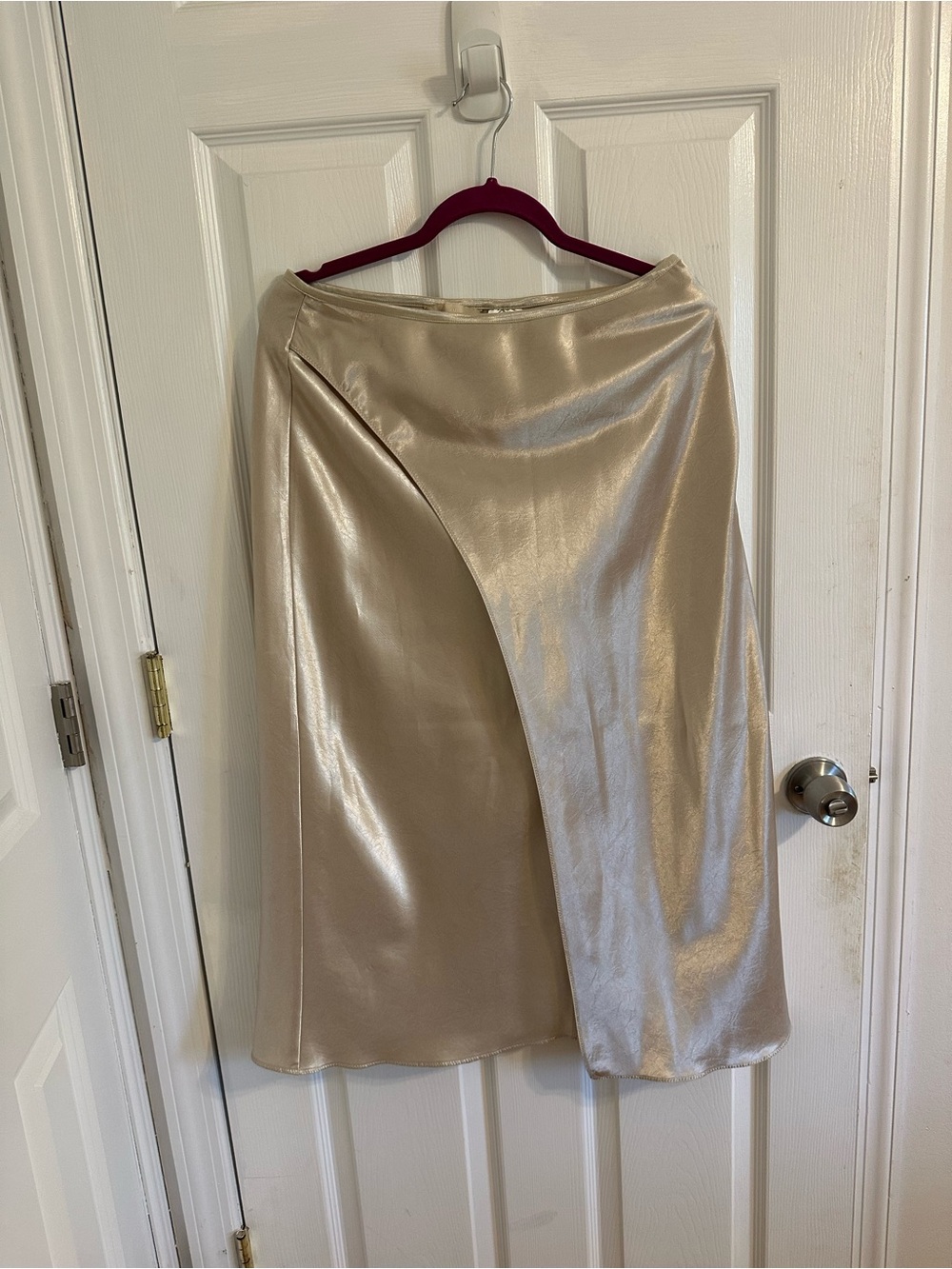 H&M Champagne Satin Asymmetric Midi Skirt